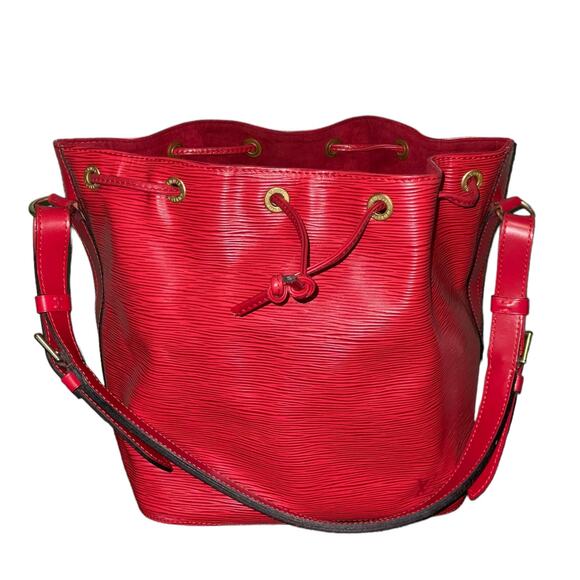 Vintage LOUIS VUITTON EPI LEATHER NOE PM Red Bucket Drawstring Shoulder Bag - Picture 6 of 15
